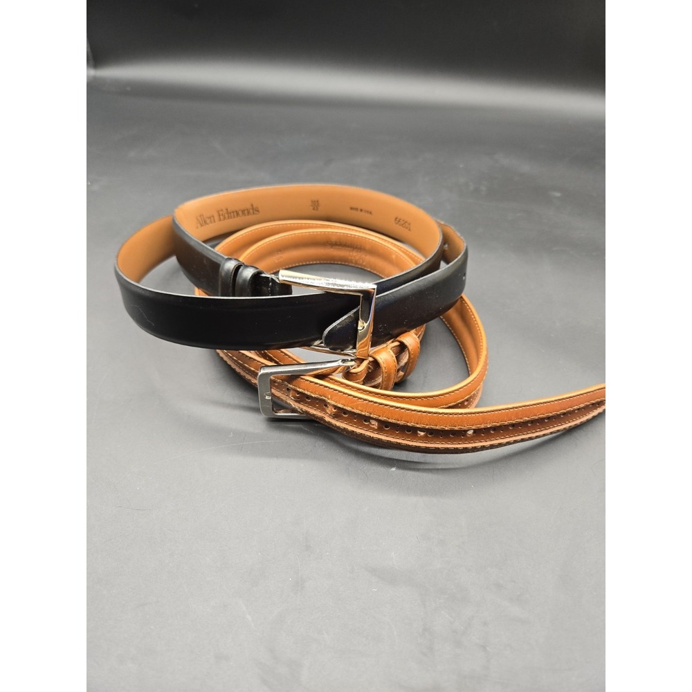 Allen Edmonds Mens Leather Belts Size 42 Black Brown Made USA Lot of 2